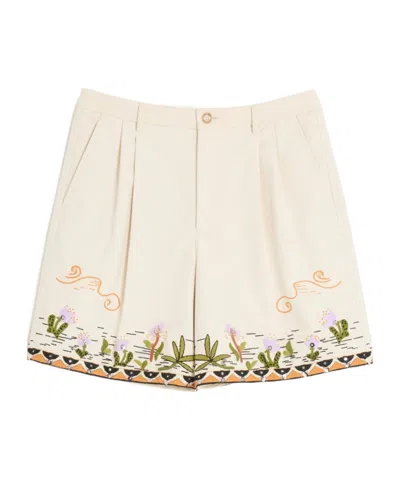 VALENTINO BERMUDA IN CANVAS DI COTONE CON RICAMO FLOREALE E PASSAMANERIA IN JACQUARD