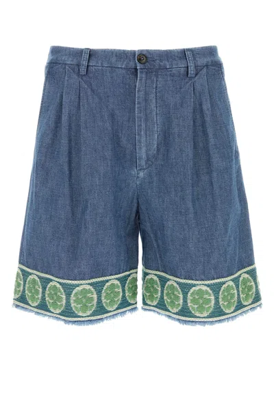 Valentino Jacquard-hem Denim Bermuda Shorts In Blue