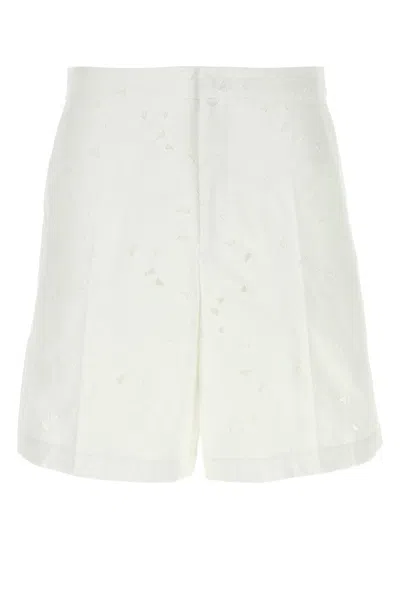 VALENTINO VALENTINO GARAVANI WHITE COTTON BLEND BERMUDA SHORTS
