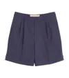 Valentino Bermuda In Gabardina Di Lana Con Risvolto In Blue