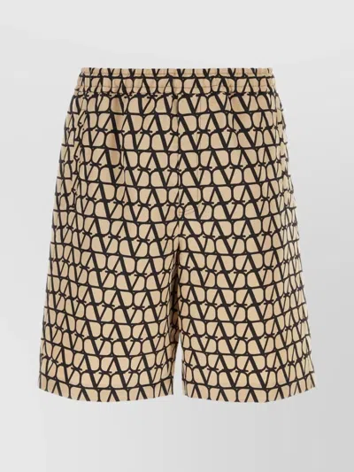 Valentino Bermuda Shorts In Silk With Printed Pattern In Neutral