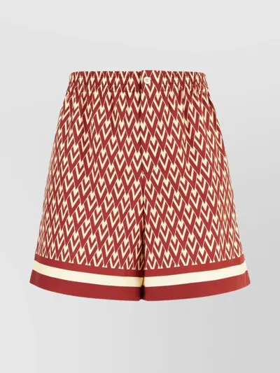Valentino Bermuda Shorts With Geometric Print And Contrast Hem In Red