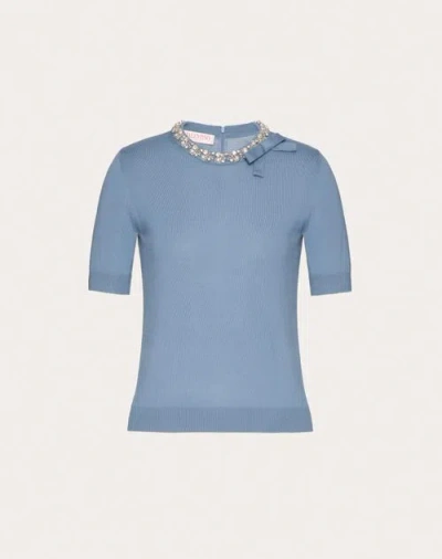 Valentino Bestickter Wollpullover Frau Himmelblau S In Azure