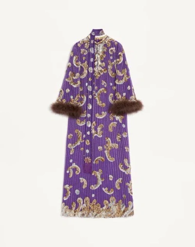 Valentino Besticktes Chiffonkleid Mit Federn Frau Violett 42 In Multi