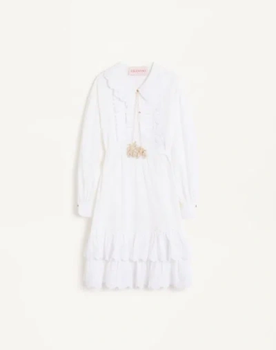 Valentino Besticktes Kleid Aus Baumwolle Und Leinen Frau Weiss 46
