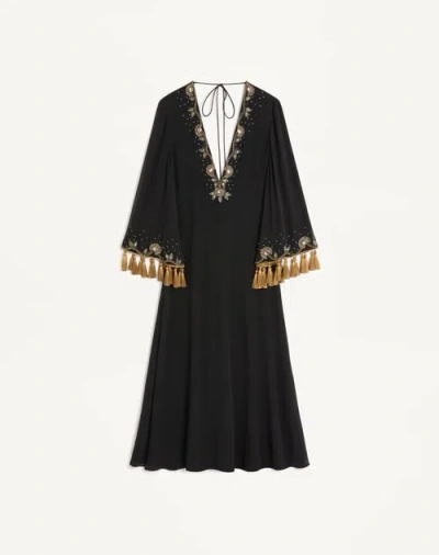 Valentino Embroidered Silk Georgette Midi Dress In Black