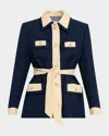 Valentino Bi-color Belted Single-breasted Jacket In Blue