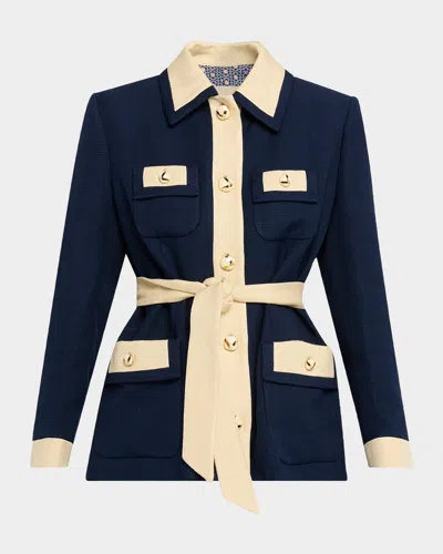 Valentino Bi-color Belted Single-breasted Jacket In Blue