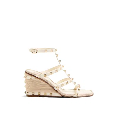 Valentino Garavani Rockstud Calfskin Wedge Sandal With Cornely Embroidery 80mm Woman Ivory 42
