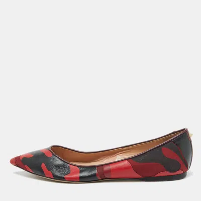 Pre-owned Valentino Garavani Bicolor Camouflage Canvas And Leather Ballet Flats Size 40 In Red