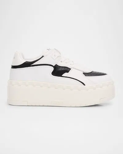 Valentino Garavani Bicolor Leather Platform Sneakers In Bianco Nero Bianco
