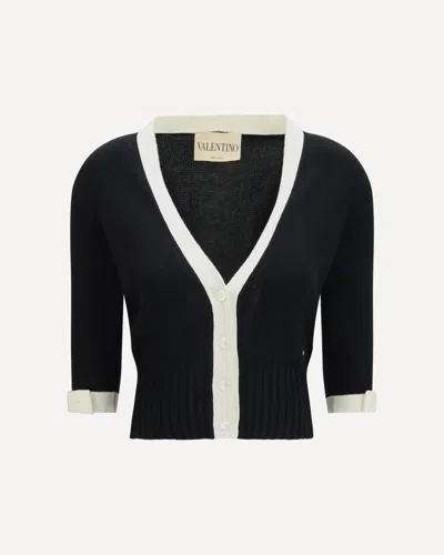 Valentino Bicolor V-neck Cardigan In Black