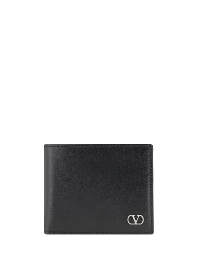 Valentino Garavani Textured Leather Wallet With Subtle Logo Detail In Black