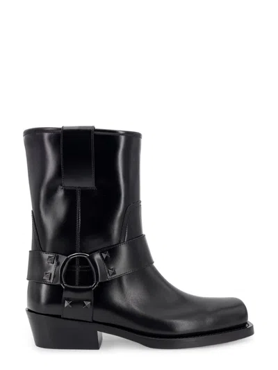 Valentino Garavani Biker Leather Boots With Iconic Studs