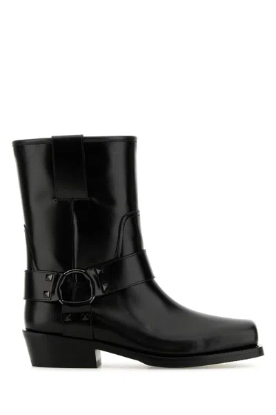 Valentino Garavani Vlogo Leather Harness Biker Boots In Black