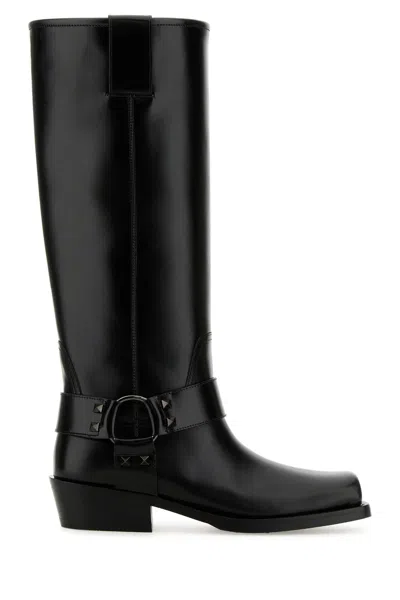 VALENTINO GARAVANI VALENTINO GARAVANI BLACK LEATHER BIKER ROCKSTUD BOOTS