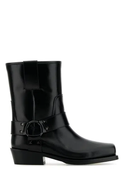 Valentino Garavani 40mm Rockstud Leather Biker Boots In Black