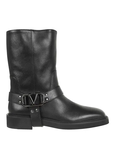 Valentino Garavani 40mm Rockstud Leather Biker Boots In Black