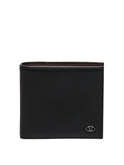 Valentino Garavani Textured Leather Wallet With Subtle Logo Detail In Black