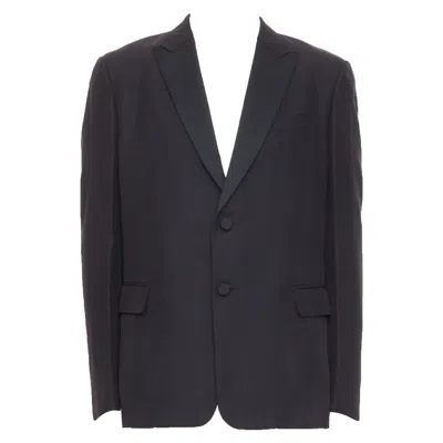 Pre-owned Valentino Black 100% Silk Satin Trim Peak Label Full Canvas Tuxedo Blazer It48 M
