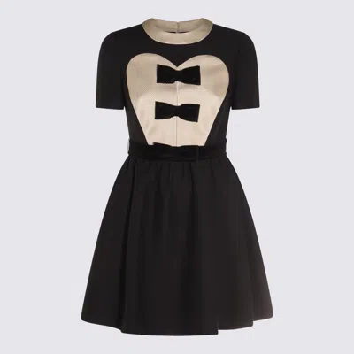 VALENTINO BLACK AND BEIGE WOOL AND SILK DRESS