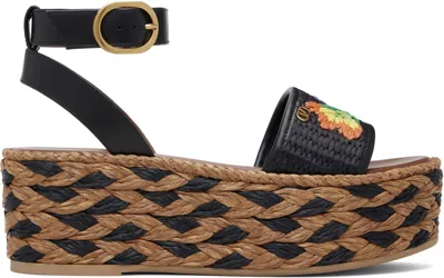 Valentino Garavani Black & Brown Espadrillas Sandals