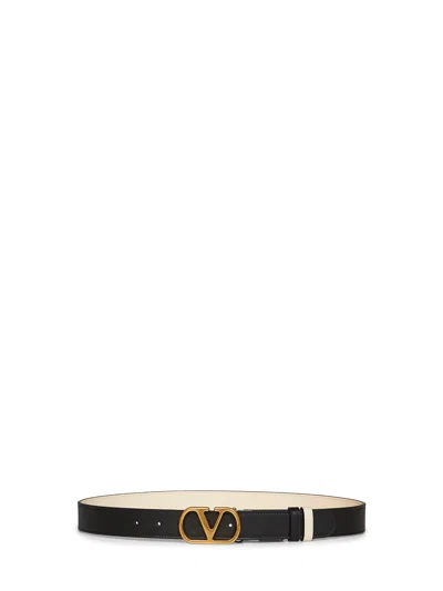 Valentino Garavani Black And Butter Vlogo Signature Reversible Belt