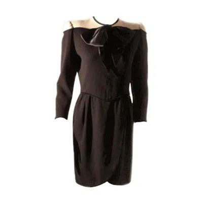Pre-owned Valentino Black And Cream Wool Day Dress, Circa 1980's In White