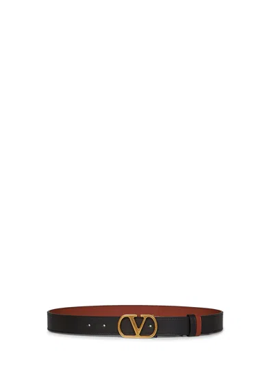 Valentino Garavani Black And Deep Caramel Vlogo Signature Reversible Belt