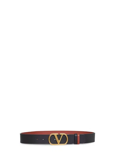 Valentino Garavani Black And Deep Caramel Vlogo Signature Reversible Belt In Blue