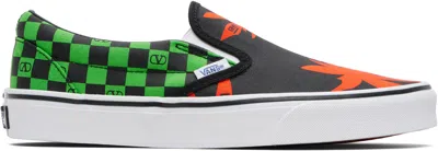 Valentino Garavani And Vans Slip-on Fabric Trainer With Vlogo Checkerboard Print And Tropical Leaves In Black