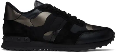 Valentino Garavani Black Rockrunner Camouflage Noir Metallic Sneakers In E43