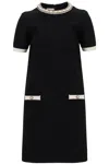 Valentino Black And Ivory Knit Dress With Round Neck In Viscose In Black