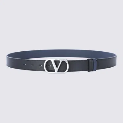 Valentino Garavani Black And Navy Leather Belt In Brown
