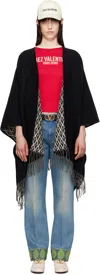 Valentino Black & Off-white Double Toile Iconographe Scarf In Bt7 Nero/nero/crema