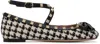 Valentino Mesh Rockstud Embellished Pointed Toe Ballerinas In 9tb Latte-nero/nero