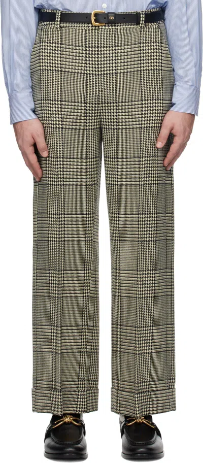 Valentino Black & Off-white Wool Trousers In Chck Pd D Pl Avro/nr