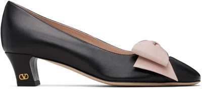 VALENTINO GARAVANI BLACK & PINK BOW LEATHER HEELS