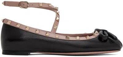 Valentino Garavani Black & Pink Rockstud Ballerina Flats In N71 Nero/rose Can