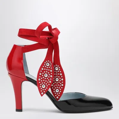 VALENTINO GARAVANI BLACK AND RED FOLIEFOLIAGE DÉCOLLETÉ