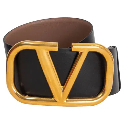 Pre-owned Valentino Garavani Valentino Black & Tan Leather Reversible Vlogo Waist Belt 75
