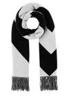 Valentino Patterned Scarf With Fringed Detail In Blackwhite