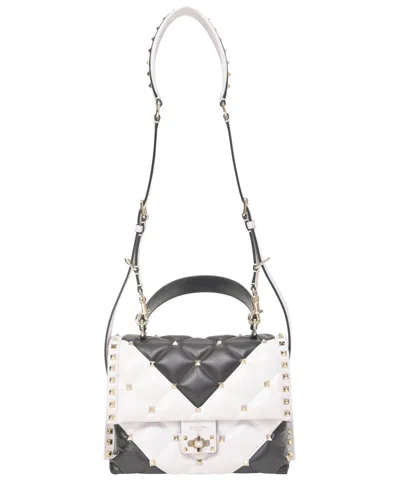 Valentino Garavani Valentino Black And White Leather Medium Candystud Top Handle Bag (authentic  Pre-loved) In Multi