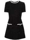 VALENTINO BLACK AND WHITE TWEED MINI DRESS WITH LUREX DETAILING AND VLOGO BY VALENTINO