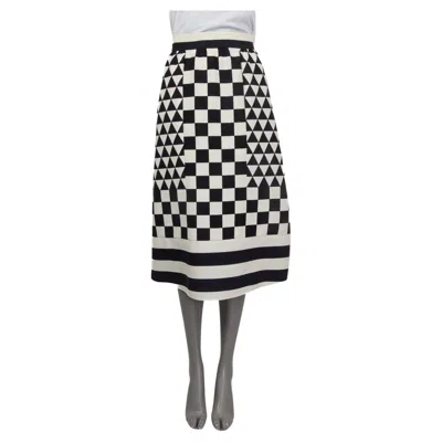 Pre-owned Valentino Black & White Wool & Silk Check Midi Skirt 38 Xs
