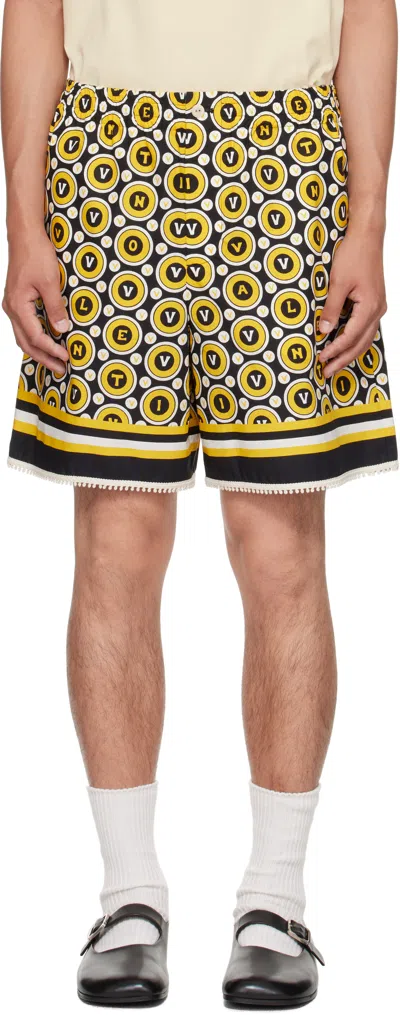 Valentino Black& Yellow Bulles Royales Print Shorts