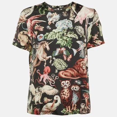Pre-owned Valentino Black Animal Fantasy Print Silk Top S