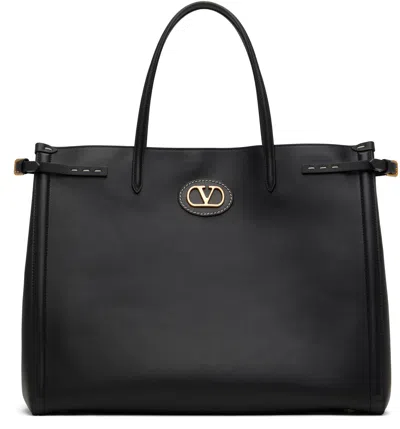 Valentino Garavani Black Antibes Medium Calfskin Shopping Tote In 0no Nero