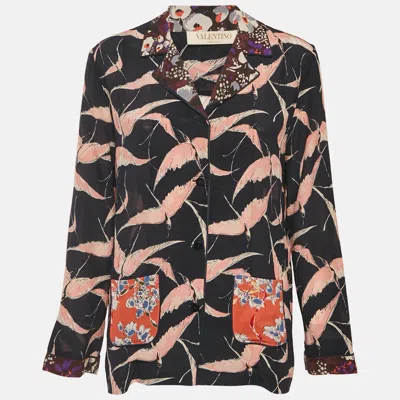 Pre-owned Valentino Black Bird Printed Silk Button Front Shirt S In Multi