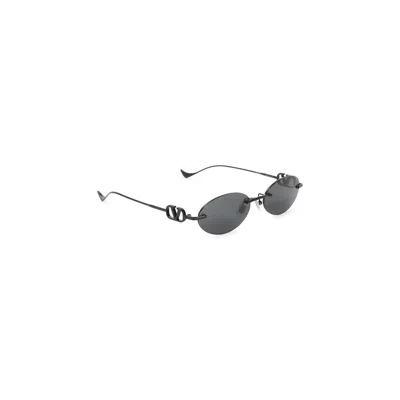 Valentino Black Black Grey Sunglasses In Red